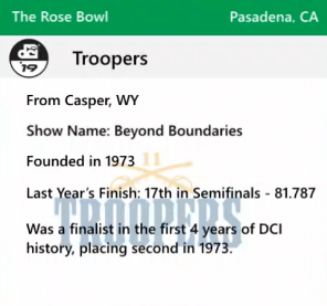 FunTimesInDC's tweet photo. @TheBlueKnights @FloMarching "The Troopers were founded in 1973"
Also FloMarching "The Troopers made finals during DCI's first four years" https://t.co/Bhviv7ZkQn