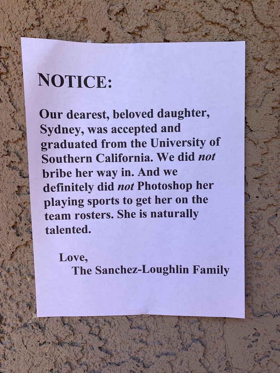 sydsancheezy's tweet photo. parents threw me a usc-scandal themed grad party last weekend. fight on to everyone but #loriloughlin @USC https://t.co/HNCETh1CWF