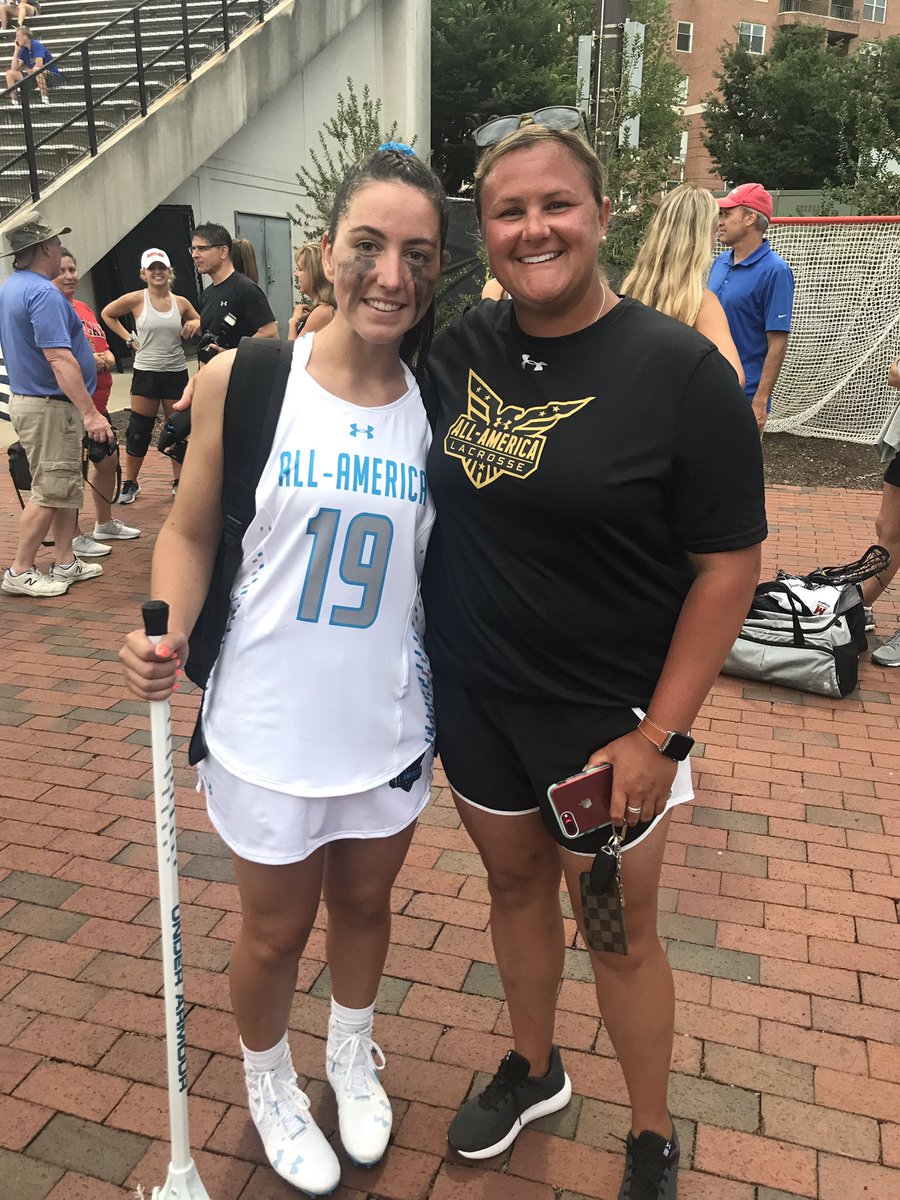 CoachBertolone's tweet photo. Coach Becky Thorn of ESM HS with her @MarylandWLax 2019 Catherine Flaherty at The UA Senior Game @LIYELLOWJACKETS @esm_gvl @SectXISuffolk @suffolkgirlslax https://t.co/8bTB8izkam