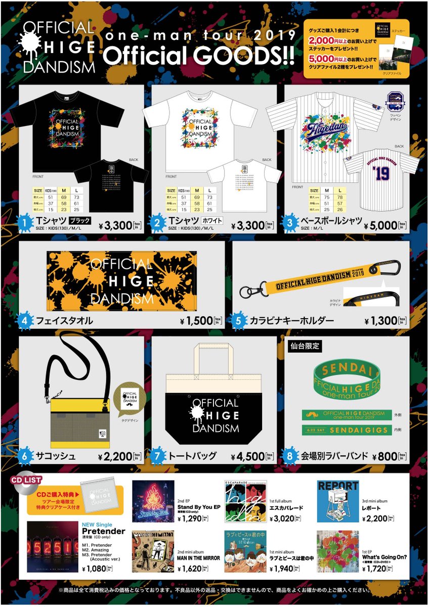 髭男 フェイスタオル one-man tour 18/19 グッズ 新品未使用 ヒゲンジャーズ タオル（フェイスタオル）（SHOCKING NUTS TOUR