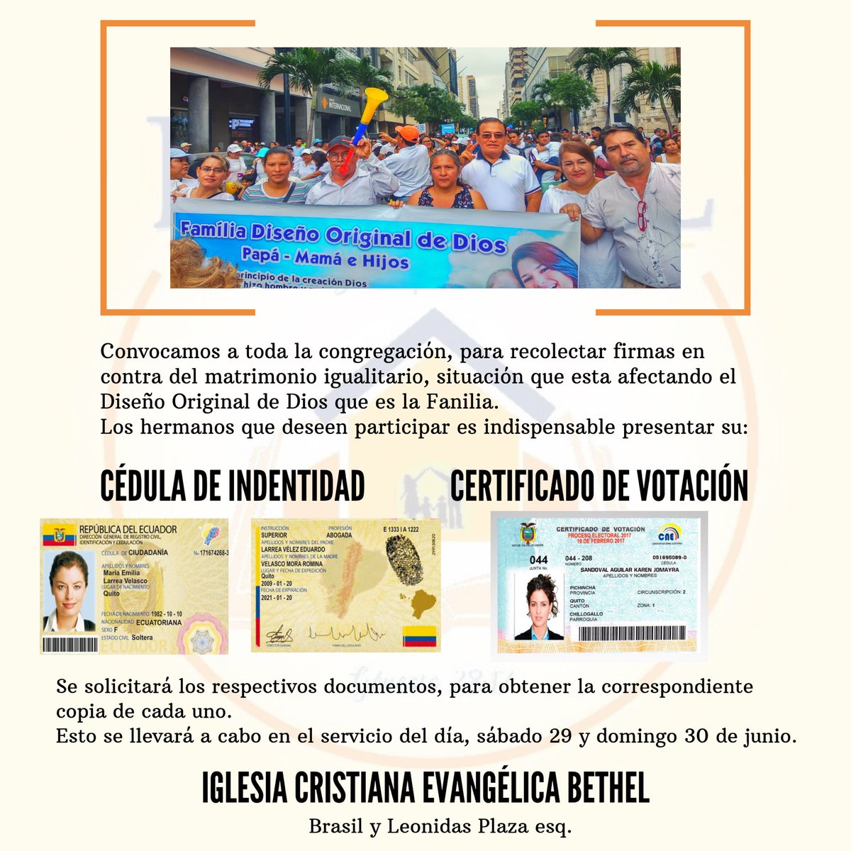 Ig_bethel's tweet photo. Amados hermanos nos unimos en oración, por la situación que se está dando en nuestro país, a causa del matrimonio igualitario; estaremos recolectando firmas.
#ICEB #CasadeDios #PuertadelCielo #Bethel #DiseñoOriginaldeDios #LaFamilia https://t.co/FdVKNzOfVL