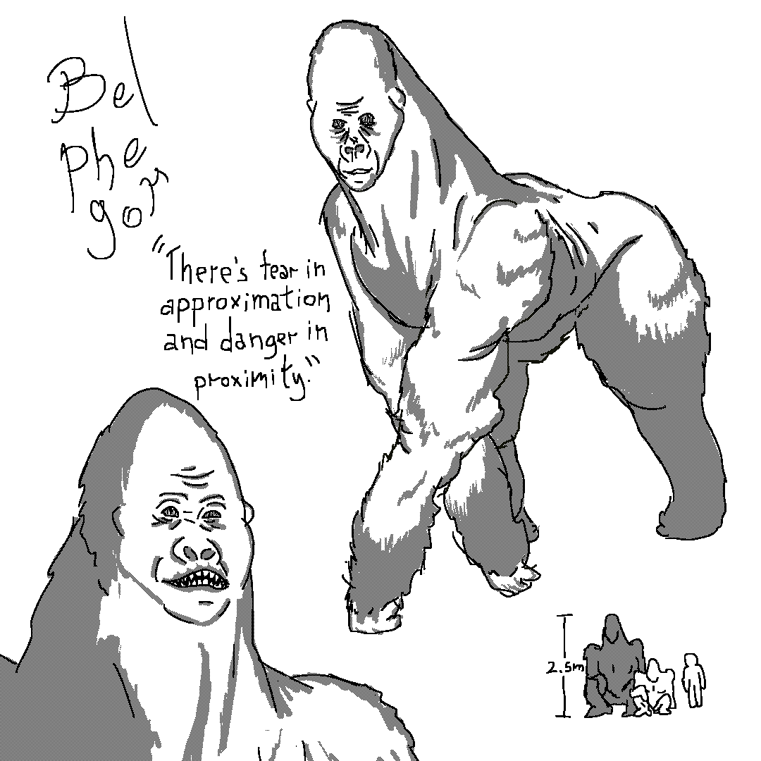 mary_rosemarx's tweet photo. Belphegor are a species of apes whose remains have all been lost due to strange chemical reactions related to black tar.
Due to their aggressive nature towards our far ancestors, maybe it is for the best they had such untimely fate.
#horror #art #digitalart #oldanimals https://t.co/f0OyIbpNWV