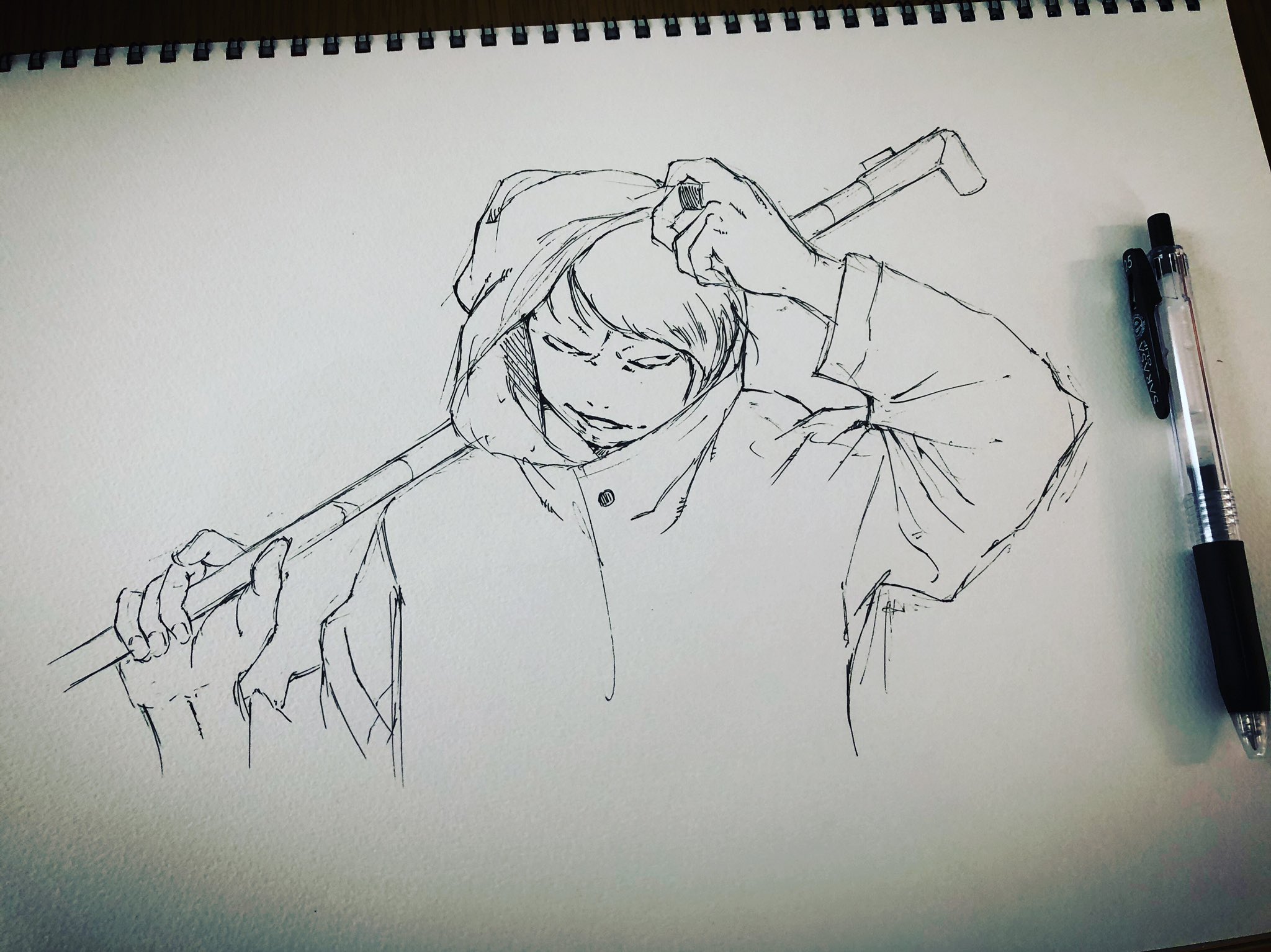 わいわい太郎 やっぱ雨の日はレインコートと鉄パイプてしょ 朝練 トレーニング アート Art アーティスト Artist ペン Pen イラスト イラストレーター Illustration Illustrator ドローイング Drowing 鉄パイプ レインコート 雨 梅雨