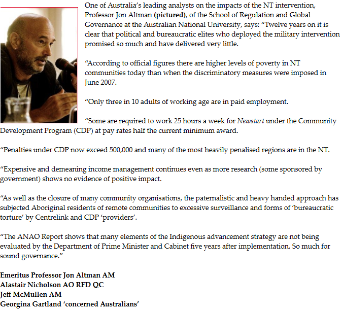 WgarNews's tweet photo. @OddemocracyA @alasnich @anne_clothier @WhteRbbnAdvocat @RachelQuayle08 @Triplejay58 @BlakandBlack @paulinehollywoo @MorpheusBeing @prudinx @MarkPlackett1 #Solidarity #AboriginalRights
#Letter2theEditor #AliceSpringsNews ft #JonAltman Quotes
ReadMuchMuchMore by EmeritusProfessor #JonAltman AM; #AlastairNicholson @alasnich AO RFD QC; #JeffMcMullen AM; #GeorginaGartland @georgina_116 ‘#concernedAustralians': https://t.co/kqw9vPT5Px https://t.co/bBUr78p7zD