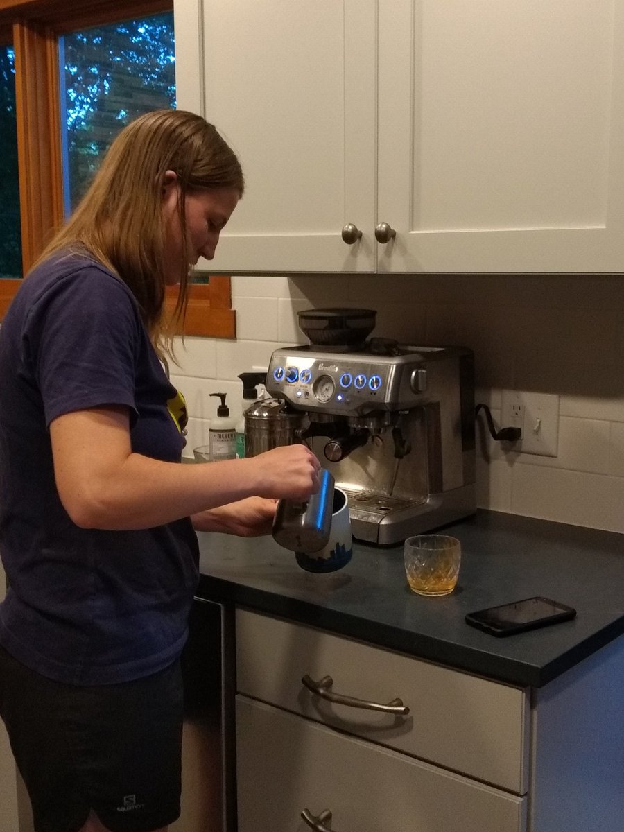 scarrera11's tweet photo. How many grad students does it take to figure out a fancy espresso machine? #phdlyfe #thirdtry #dogsitting #staycation #breville https://t.co/a1DZQcaJ0d