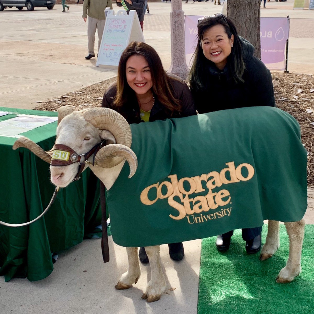 CSUSchoolOfEd's tweet photo. #tfw you leave a faculty meeting after being celebrated for earning tenure and meet Cam on the plaza.

Congrats, @SusanaPhD and @spamfriedrice!

#csuschoolofeducation #csusoe #research #highereducation #highered #education #csuram #coloradostate #highereducationleadership https://t.co/TfLVuNfHPd