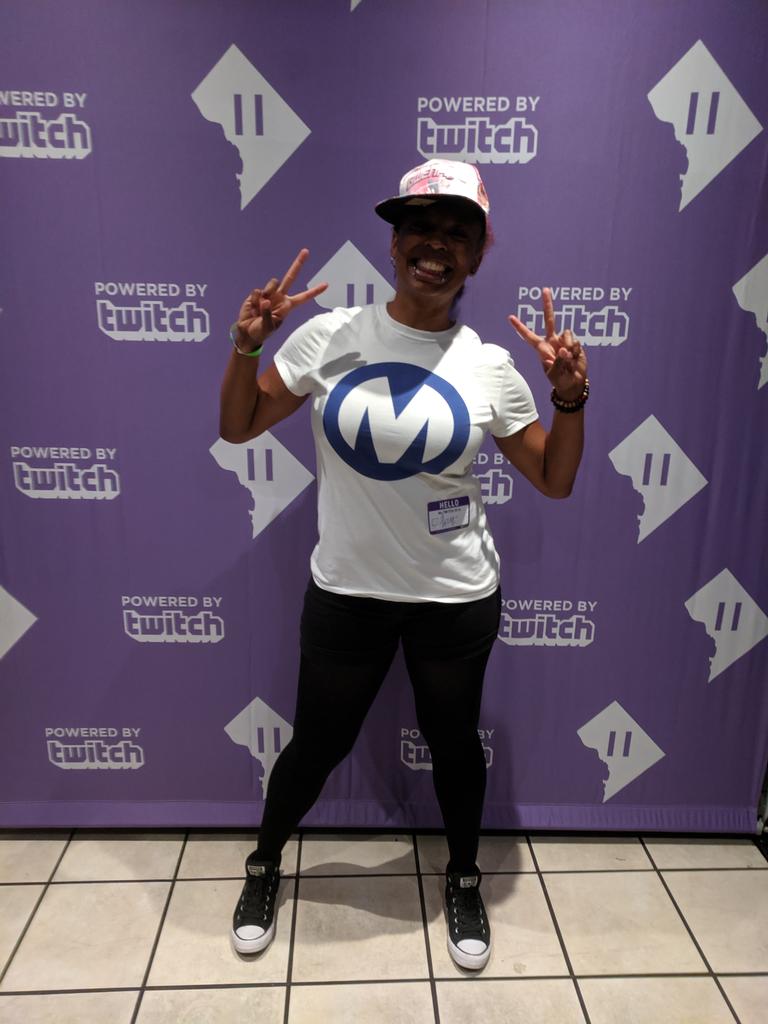 OddManOutStudio's tweet photo. Did we mention our new merch is available for your flaunting convenience? @Xminess is wearing our Women's Classic in white @TwitchWDC  #dcstreamermeetup #EventheOdds https://t.co/H7qBksj09Y