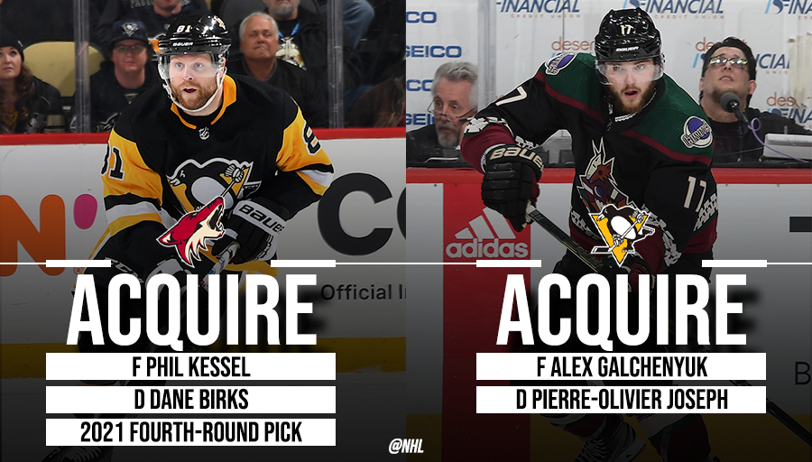 NHL's tweet photo. 🚨Big Saturday night trade! 🚨The @ArizonaCoyotes  have acquired @PKessel81 from the @penguins.

Details: https://t.co/oExwrfIK5v https://t.co/y355hy4bkI