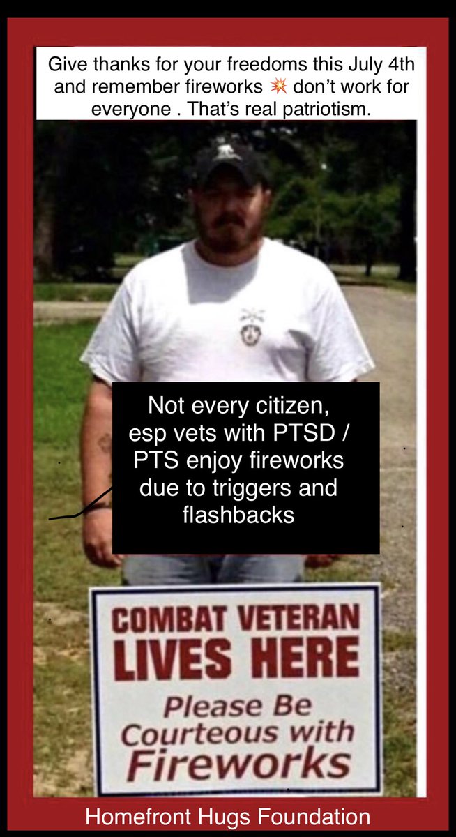 HomefrontHugs's tweet photo. Help this trend as fireworks begin π₯ ... enjoy them where planned but not in neighborhoods by vets and service animals who can be traumatized - please ! #July4th #fireworks #HomefrontHugsTips #FreedomEndures RT https://t.co/yGqfjS7jB3