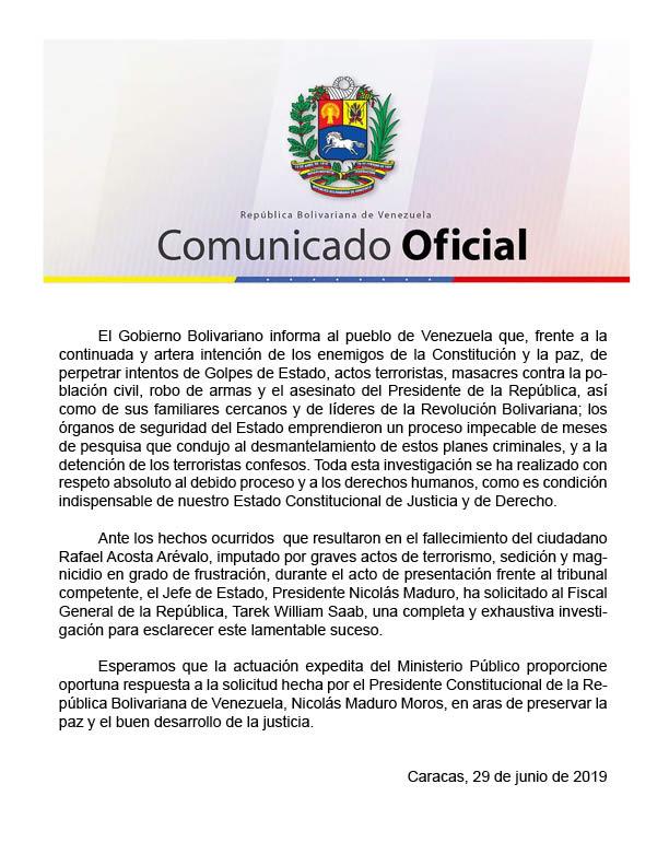OrlenysOV's tweet photo. Ante el fallecimiento de Rafael Acosta Arévalo, imputado por TERRORISMO, sedición y MAGNICIDIO en grado de frustración, el presidente Nicolás Maduro ha ordenado al FGR, una completa y exhaustiva investigación para esclarecer este hecho.

En otro país, CALLARÍAN. #29Jun

(+hilo) https://t.co/dZoojRzI55