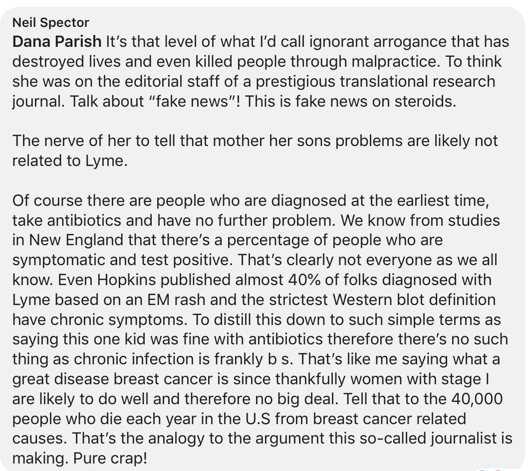 marybethpf's tweet image. Dr. Spector weighed in to ⁦@danaparish⁩ on ⁦@apoorva_nyc⁩’s harmful story on Lyme. It’s worth a read. In the 80s, the media failed to call out establishment failures on AIDS. 

It is failing now.