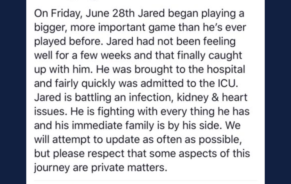 KySportsRadio's tweet photo. Jared Lorenzen’s family has asked me to share this update on his condition 

Prayers for my good friend https://t.co/lOmFGiPeAm