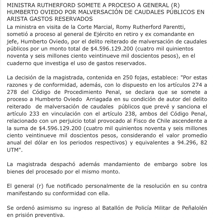 General (R) Humberto Oviedo sometido a proceso por malversación de caudales públicos.