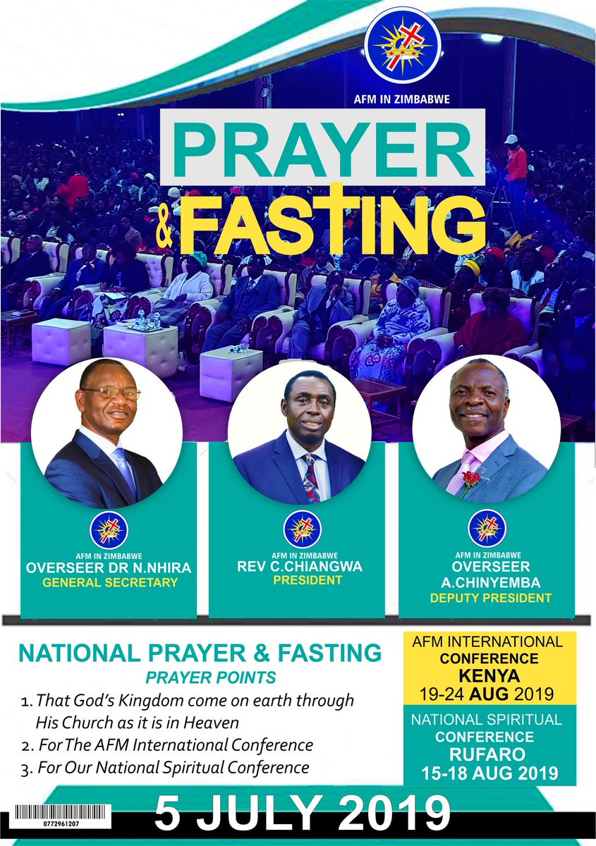 The President Rev C.Chiangwa has declared 5 July 2019 for Prayer and Fasting.