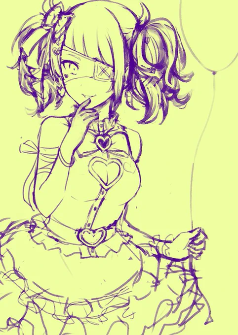 #このタグを見た人はラフ画とその完成絵を見せる 
構図ラフ→詳細ラフ(大きめに描く)→線画→完成(用途にわけてトリミング) 