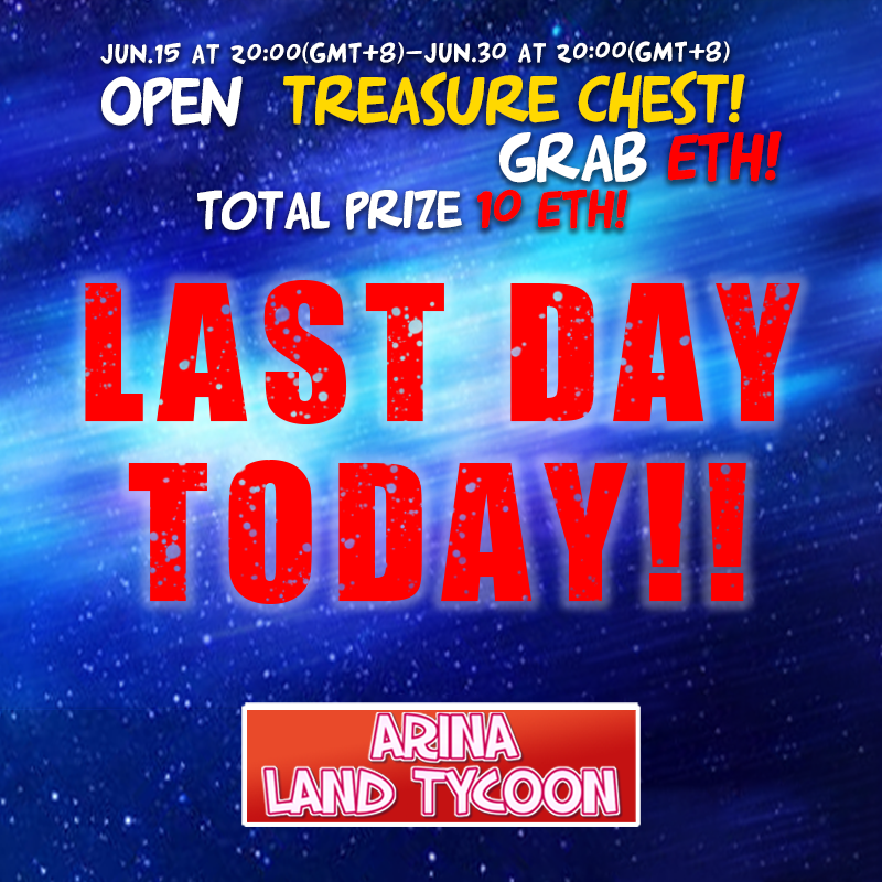 GIC48226830's tweet photo. 🎉Open Treasure Chest Grab ETHr! 🎉
The last day is today❗
The last day is today❗
The last day is today❗
Very important, so talk three times!!!!!!!!
⭐⭐⭐To Grab ETH final Chance⭐⭐

🔥Join now🔥
https://t.co/izlM5eEOBa      

#GIC #ARINA #ARINALANDTYCOON #ETH #DAp https://t.co/8uf6bAvXFA