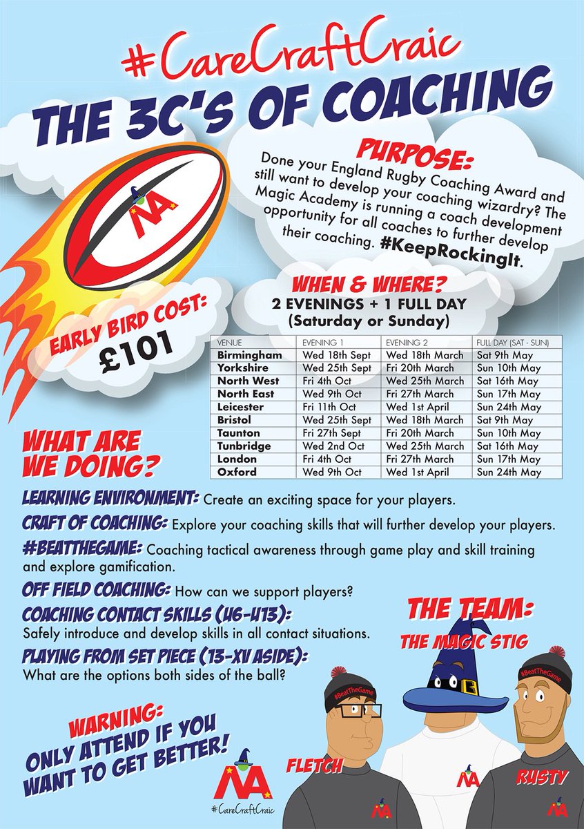 Am amazed by the ❤️shown for the 3C's of coaching CPD! Thanks to all the 🧙‍♂️who have already booked. Don't miss out, venues are filling up fast #CareCraftCraic
themagicacademy.co.uk/store/The-3Cs-…