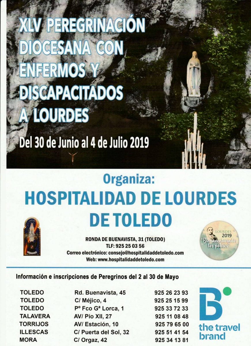 #PeregrinaciónDiocesana con enfermos y discapacitados a #Lourdes del 30 de junio al 4 de julio #HospitalidadDeLourdes