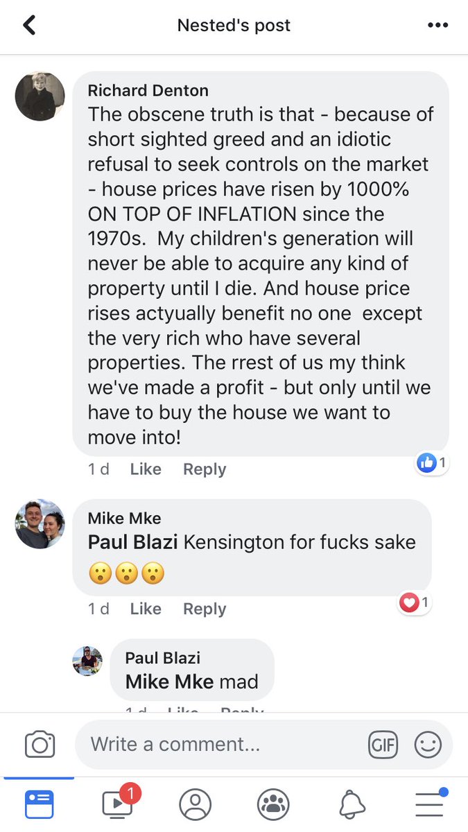 SOLZ_ZYN's tweet photo. Not sure this Facebook Ad from @nested quite got the response they hoped for. How times change, when people FINALLY start to realise the detrimental effects of ever rising house prices! @MertonTories @Conservatives should take note!!!!
#EndHTB #RaiseRates #BringBackCapitalism https://t.co/HIkdhI9hAL