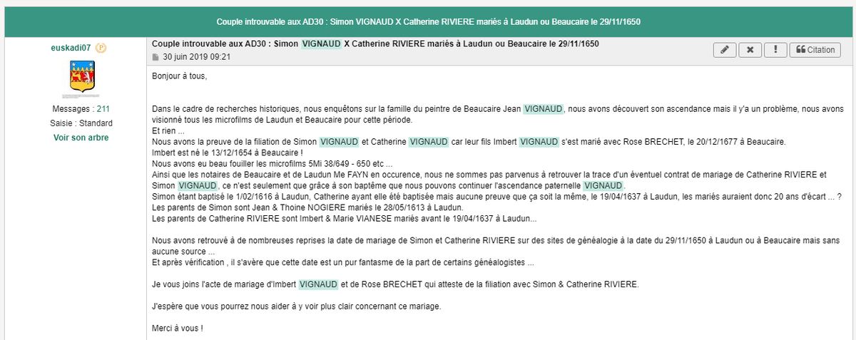 LDGenealogie's tweet photo. Déconvenue aux #AD30, dernier jour de recherches aux #Archives pour notre promo #Decanemausus du #DUGénéalogie et nous n'avons malheureusement pas pu retrouver le mariage de #VIGNAUD Simon X #RIVIERE Catherine qui d'après les nombreuses indications, mariés le 29/11/1650 ... 😒😏 https://t.co/fDOTl3ycMb