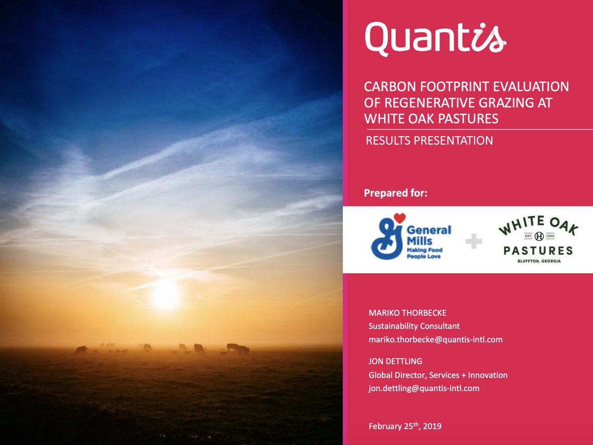 Quantis released this below report showing how WOP cows have a 111% lower carbon footprint than conventionally farmed cows and how they stored more carbon than is emitted in their lifetime. https://blog.whiteoakpastures.com/hubfs/WOP-LCA-Quantis-2019.pdf (2/10)