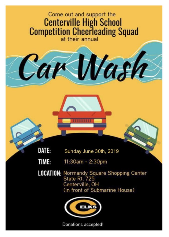 CHSElksCheer's tweet photo. Come and get your car washed today from 11:30a-2:30p!!! https://t.co/NQ1Va9Yt6z
