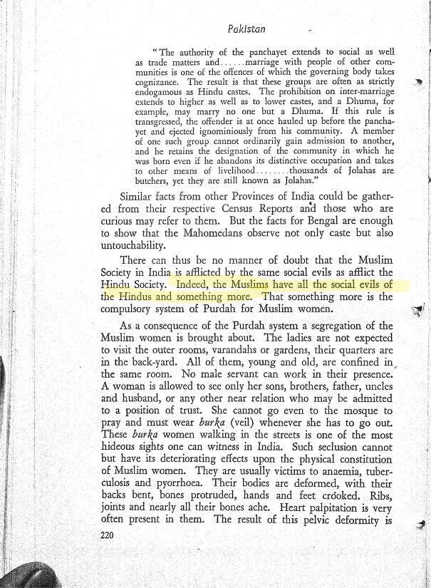 3/n Ambedkar mentions on page 220, that Muslims have all evils of “Hindus” & even something more.