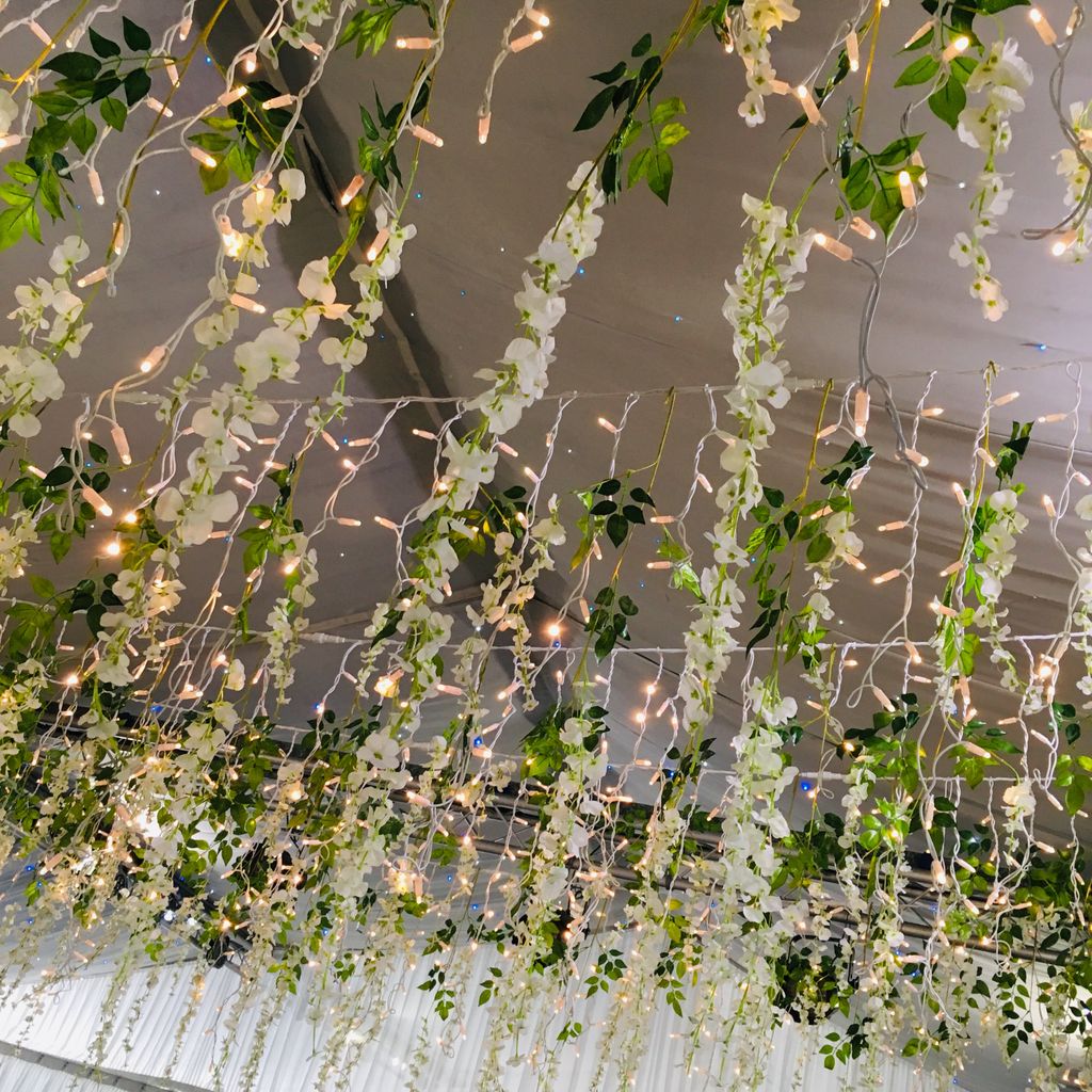 Fairy lights &amp; flowers!
Another day of sun 🌞at <a href="/braxted_park/">Braxted Park Cookery</a> 
#weddingdecor #weddinglighting
