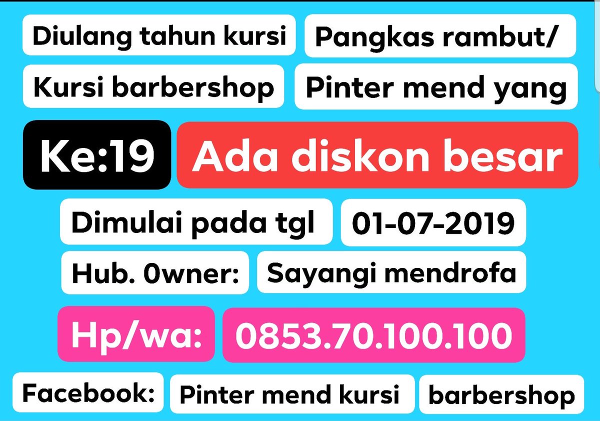 PinterMend's tweet image. SALAM BARBERSHOP INDONESIA.💈

Jangan di lewatkan diskonnya Hub.Owner: Sayangi mendrofa di Jakarta hp/wa 0853.70.100.100

KURSI BARBERSHOP PINTER MEND DAN KING 1 STAR  MASIH YG TERBAIK  SAAT INI. TAMPIL MEWAH, BERKUALITAS, KOKOH, KUAT DAN TAHAN LAMA. SUDAH TERUJI HAMPIR 20 TAHUN.
