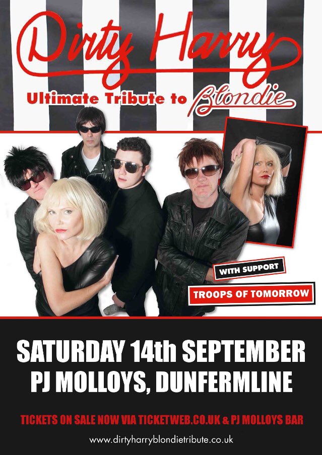the number 1 UK tribute to <a href="/BlondieOfficial/">Debbie Harry/BLONDIE</a> , <a href="/DirtyHarryMusic/">Dirty Harry</a> are booked to play Fife's premier music venue, <a href="/PJMolloys/">PJ Molloys</a> on Saturday the 14th of September. Tickets are available to purchase in advance priced £10 from PJ Molloys and Ticketweb. ticketweb.uk/event/dirty-ha…