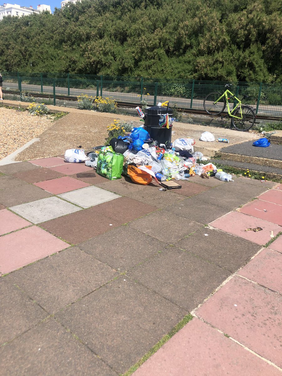 nancyleadley's tweet photo. @BrightonHoveCC I think you need to get some litter cleaners down to your beaches ASAP. Every bin along the walkway is like this. #SaveTheEnvironment https://t.co/NTir8Vxfmo