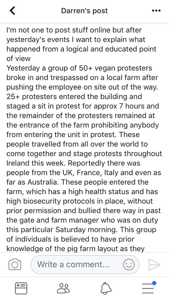 ShaneMcAuliffe1's tweet photo. A friend of mine, who went to the pig farm yesterday to support the farmer and his family has posted this online, and I totally agree with everything he says. https://t.co/CDBTbQ4b5R