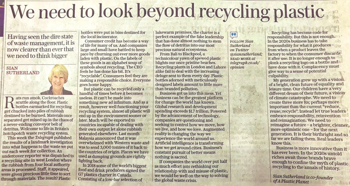 Totally agree with every word of this article. The crucial point is that plastic can only be recycled a handful of times so even if our recycling system worked much, much better, it still wouldn’t solve the problem. The only way is to reduce the amount of plastic we use.