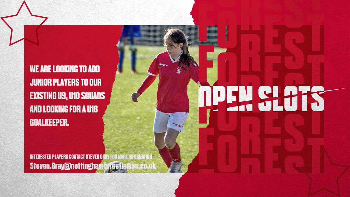 🤩 Are you U9, U10 outfield player or a U16 Goalkeeper? 

🔴Want to play for #ForestLadies? 

👀 See below 👇👇👇

#NFFC #Nottingham #Nottinghamshire #WePlayStrong