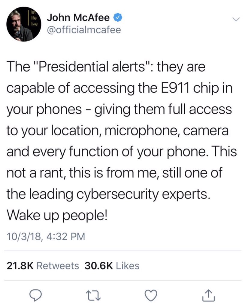 DjMikeRobertson's tweet photo. So you think your cell phones are safe huh? Got that #GPS and “location services” turned off do ya? Lets get a short refresher course shall we? The only way to break free from the #E911 system is a $0.50 flip phone from prior to 1998 at Goodwill. #GitUSum
https://t.co/MDsoA2IyMR https://t.co/4nGpiysPR3