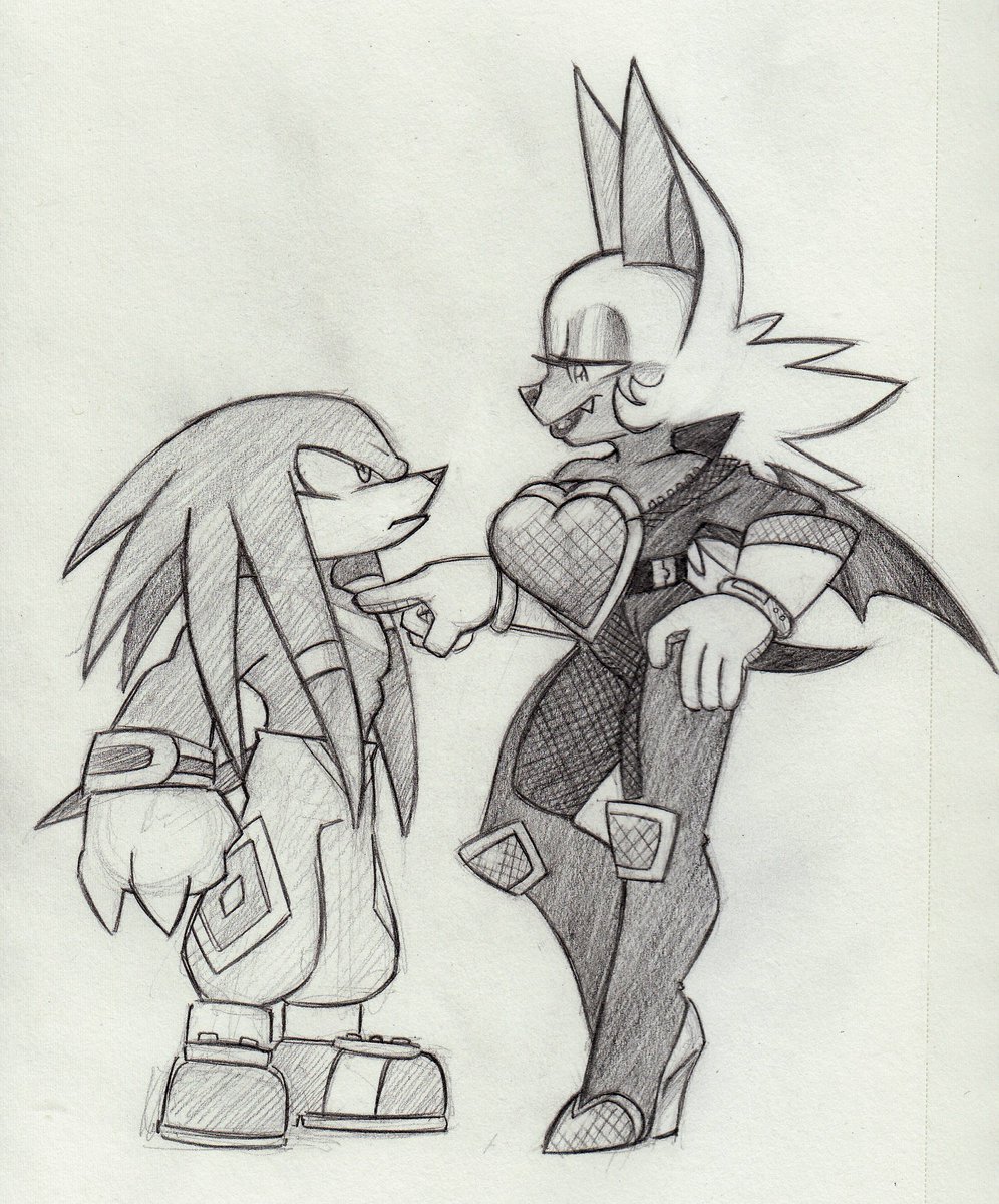 CaptainMolasses's tweet photo. I wanted to keep playing with Rouge's design, and then I had some ideas for a Knuckles redesign as well, so I drew them both.
She's not really that much taller than him, it's mostly her heels. https://t.co/Np6zP5Sm7u