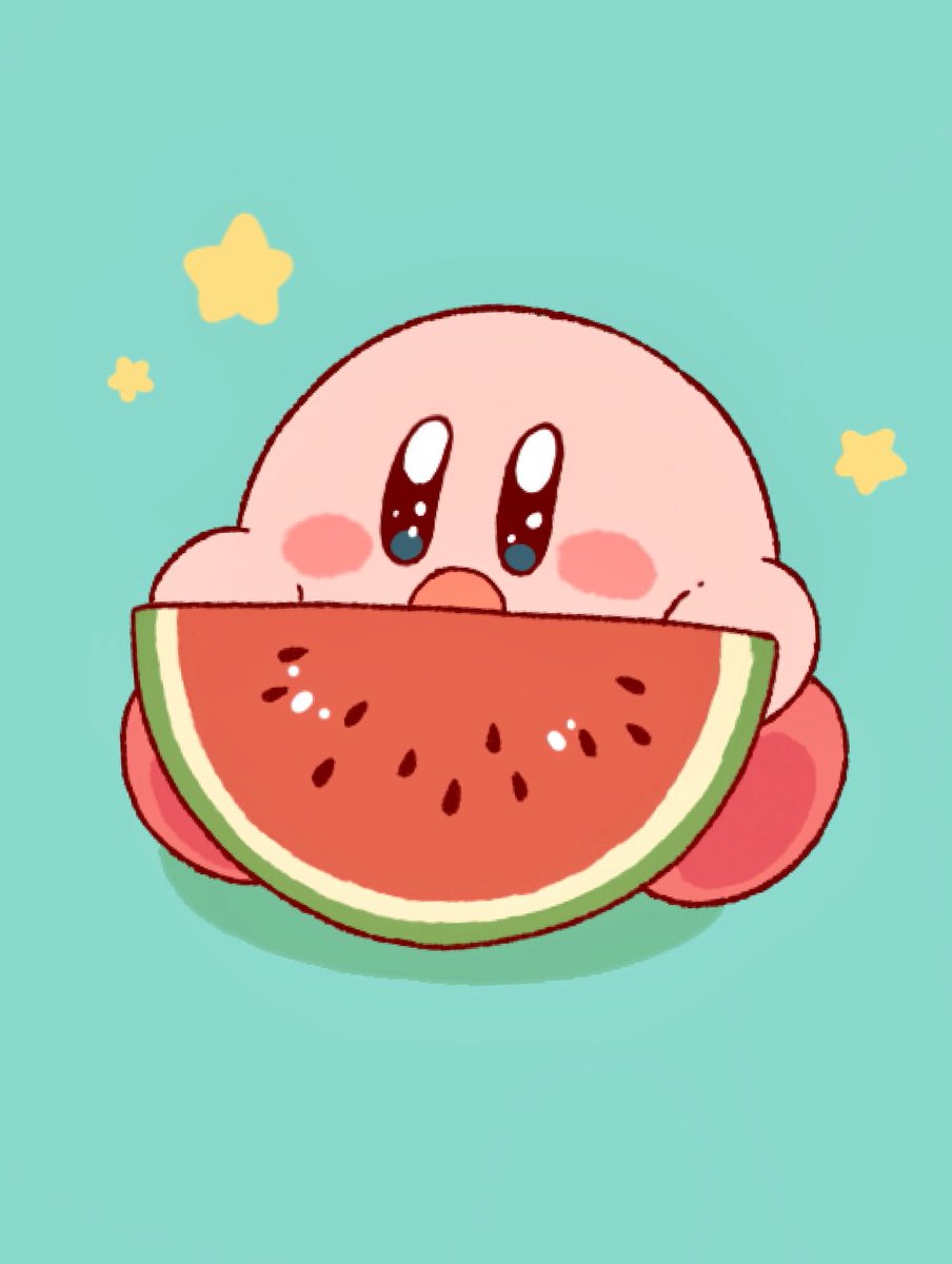 kirby watermelon food fruit no humans star (symbol) open mouth simple background  illustration images