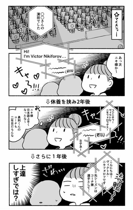 選手本人による紹介音声が流れるタイプのアイスショーとニキフォロフと客（※モブしか出ない） 