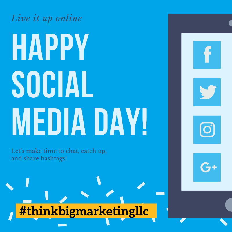 ThinkBigMktg's tweet photo. Happy Social Media Day! I would love to hear what social media platforms are your favorite 👍

#SM #SocialMediaDay #SocialMedia #iloveemojis #whatsyourfavorite #chatwithme #socialmediamarketing #lovemyfollowers https://t.co/fDgpYeeb0Z