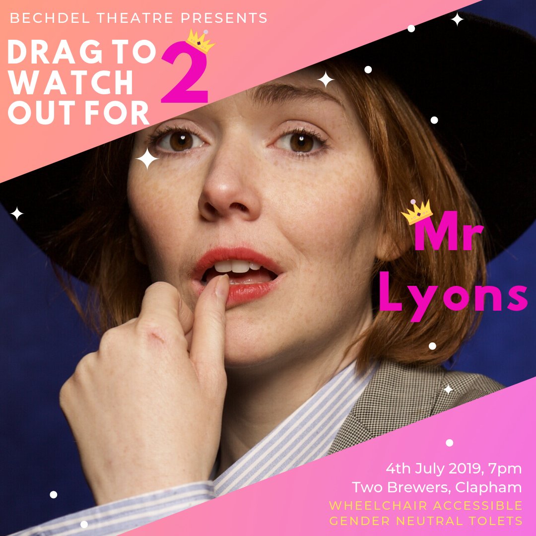 BechdelTheatre's tweet photo. #DragToWatchOutFor PERFORMER ANNOUNCEMENT! Clown legend @elf_lyons is... 

💋MR LYONS💋

Mr Lyons will seduce you now... 

July 4 at @2BrewersClapham 🎉

https://t.co/xDNq4jUjkD

#DragKing #Pride #Pride2019 #PrideAlternative  #PrideInLondon #PrideMonth #DragShow #Clapham https://t.co/o4RU42MFD7
