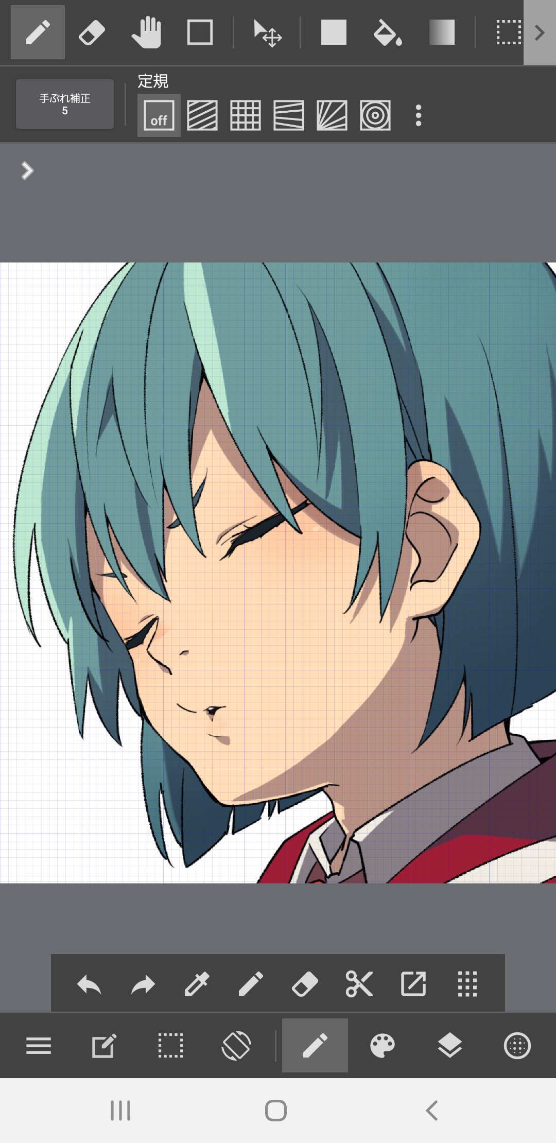 ｶﾞﾈｼｱ まばたきアニメの作り方 まず線画を描きます レイヤーはそれぞれ上から順に 目以外の主線 髪の影の線 目と眉の主線 目の影の線 体の影の線 にするといい感じになります 影の線は判りやすく2色で描いてますが 後で色を変えるので 透明度を