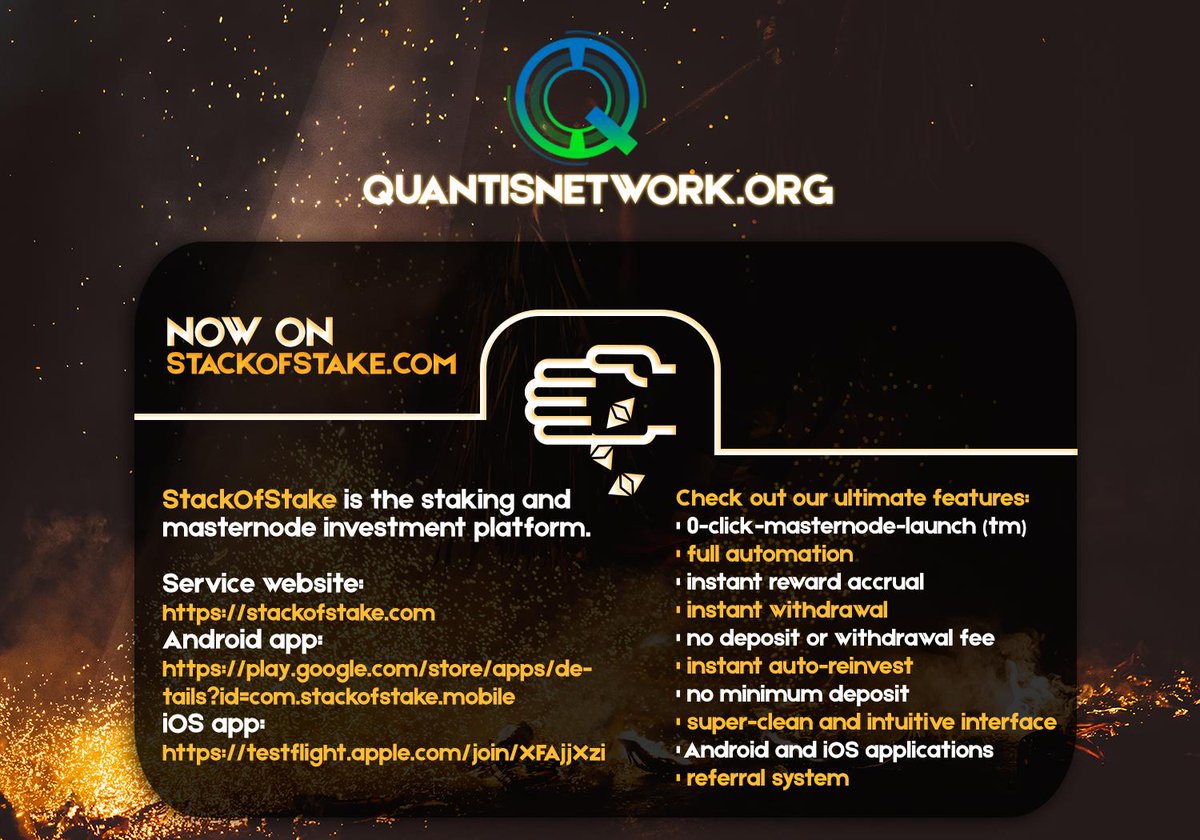 QuantisNetwork's tweet image. 📣Stack Of Stake added new #masternode coin!
🆕 @QuantisNetwork Network $QUAN
develops tools for the exercise of fundamental human rights to privacy and freedom of expression.

@StackOfStake @QuantisNetwork #Sharedmasternode #BTC #staking