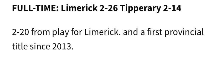 john_earls's tweet photo. Munster hurling champions! Pretty emphatic display from Limerick. Watched it with my dad who is a happy Kilmallock man this afternoon. Yet another great save from Nickie Quaid. Is @GerryDavis85 getting his brushes ready? @NickieQuaid89 Luimneach AbΓΊ! #LIMTIP https://t.co/aajVFcBL9d
