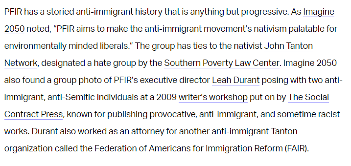 ImaniKushan's tweet photo. While it's name may be "Progressives for Immigration Reform", they are anything but.
PFIR is a front group for the Tanton organization, FAIR. It uses PFIR to create front groups that makes it's nationalist politics more suitable and appear less racist.
https://t.co/436mKMxxDk https://t.co/jQJptcdTXH