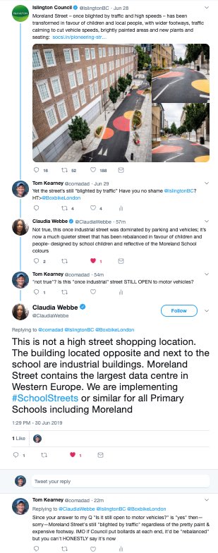 comadad's tweet photo. @cycleoptic @ClaudiaWebbe @IslingtonBC @BoxbikeLondon @RichardWatts01 TBH you’re just missing a Local Councillor justifying beautifying a thru-street for motor vehicles &amp; crowing like Council has somehow struck a praiseworthy blow for social justice. Kids still breathe polluted air &amp; can die there, so, honestly, What’s the Hype? #PlaceFaking IMO https://t.co/X6DkGOOD3U