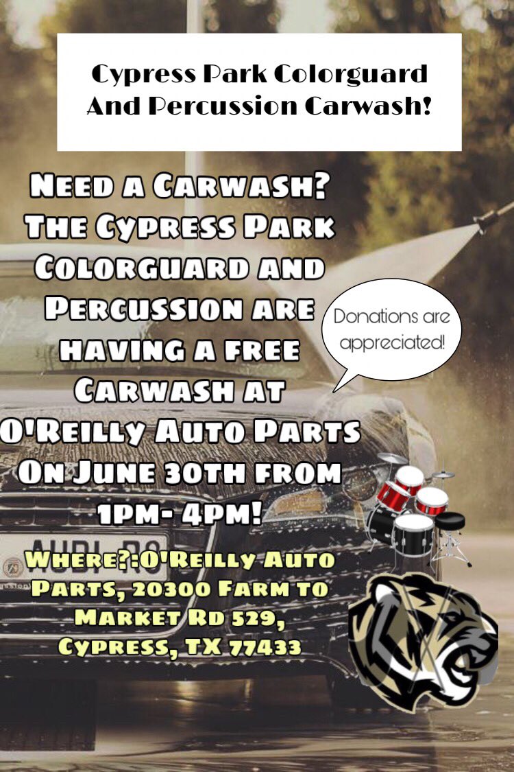Come by for a free car wash the Colorguard and Percussion are hosting at O’Reilly Auto Parts on 529!
