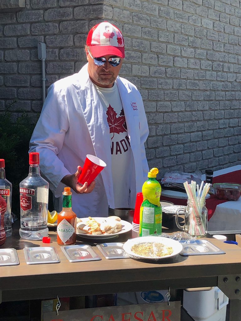 jroy5's tweet photo. Great fun in the backyard for our early #CanadaDay2019 party with #Uk singer #Adele. #drcaesar pouring some killer @WalkersOneshot #dill #rimmer and elixir #canadian #caesars from the #caesarbar @MottsClamato @theextremebean https://t.co/dS9RrnVB1T
