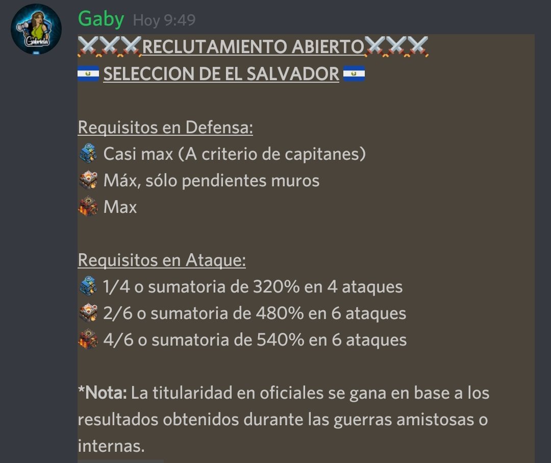 Quieres representar a tu País en los próximos torneos de Clash of Clans y defender con orgullo el azul y blanco, ésta es tu oportunidad. Requisitos en la imagen, si cumples en defensa contactanos para hacerte las pruebas en ataque. 

@Erick_05herrera <a href="/tiomorghulis/">Valar Morghulis</a> @gaby123_94