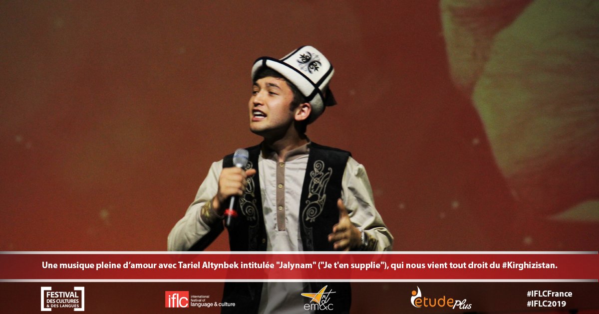 Une musique pleine d’amour avec Tariel Altynbek intitulée "Jalynam" ("Je t'en supplie"), qui nous vient tout droit du #Kirghizistan.

Suivre en direct : youtube.com/watch?v=-OvEjq…

#FCLGala2019 #FCL2019 #IFLCFrance #IFLC2019 #Paris