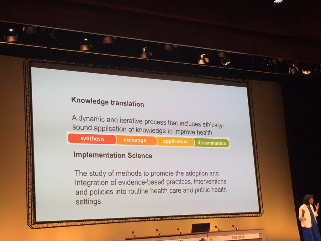 Kathryn Sibley (@kmsibley) on Twitter photo Fantastic to see #knowledgetranslation & #implentationscience featured front and centre at #ISPGR2019. Thank you Dr Janice Eng! Fantastic to see #knowledgetranslation & #implentationscience featured front and centre at #ISPGR2019. Thank you Dr Janice Eng!